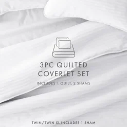 Quilts-Kirkland's Home Stitched Stripes 3-Pc. Queen Quilt Set White