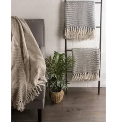Blankets & Throws-Kirkland's Home Stone Chevron And Fringe Throw Brown