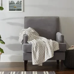 Blankets & Throws-Kirkland's Home Stone Chevron Plush Throw Tan