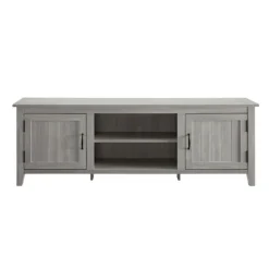 Tv Stands & Media Consoles-Kirkland's Home Stone Grooved Door Modern Farmhouse Tv Stand Gray
