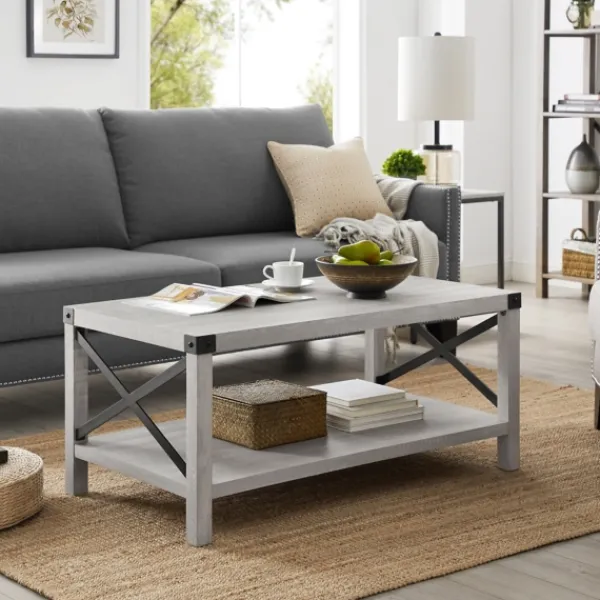 Coffee Tables-Kirkland's Home Stone Modern Farmhouse Coffee Table Gray