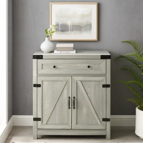 Cabinets & Sideboards-Kirkland's Home Stone Rustic Barndoor Cabinet Gray