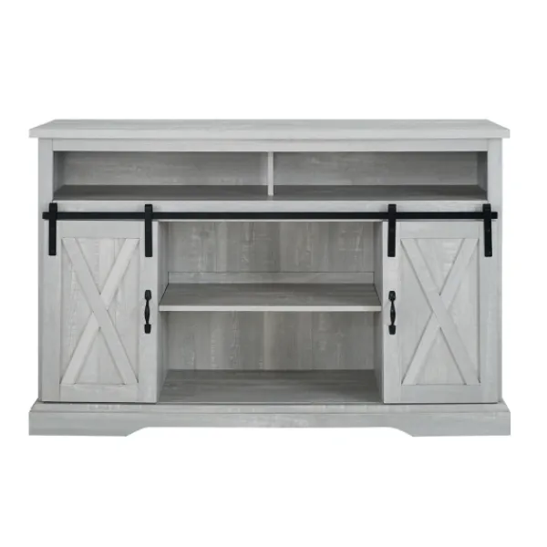 Tv Stands & Media Consoles-Kirkland's Home Stone Sliding Barn Door Highboy Tv Stand Gray
