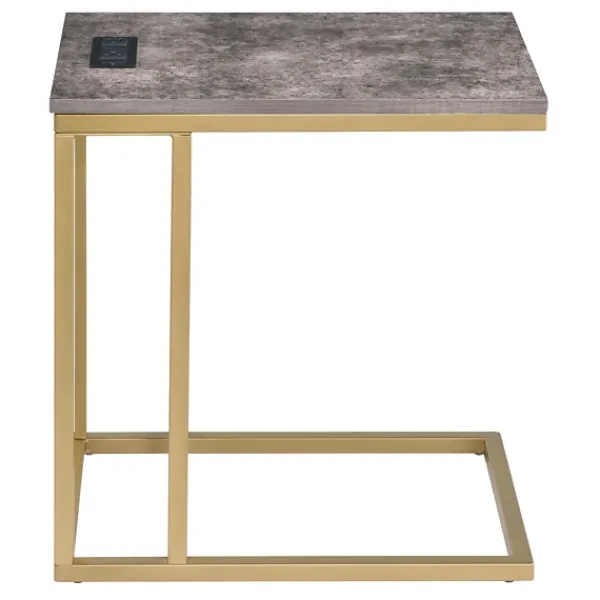 Accent & End Tables-Kirkland's Home Stone Top Gold C-Frame Accent Table Gray