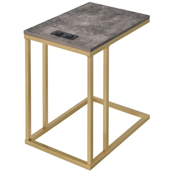 Accent & End Tables-Kirkland's Home Stone Top Gold C-Frame Accent Table Gray