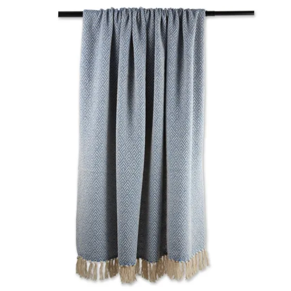 Blankets & Throws-Kirkland's Home Stone Wash Diamond Fringe Throw Blue