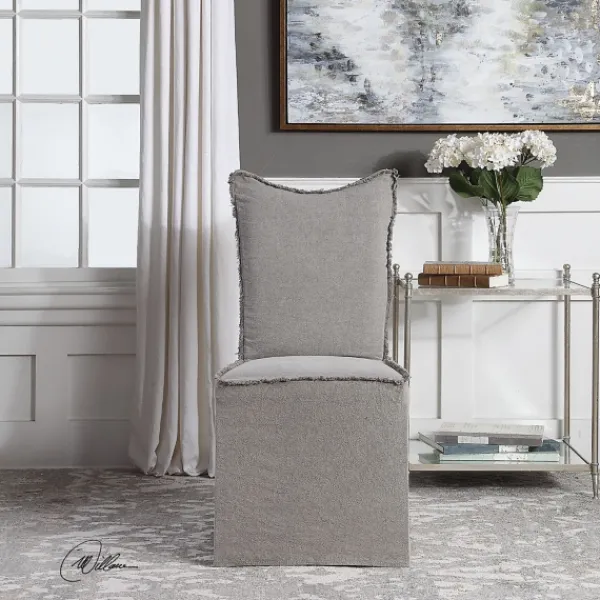 Dining Chairs-Kirkland's Home Stonewash Fringe Slipcover Dining Chairs, Set Of 2 Gray