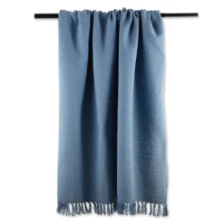 Blankets & Throws-Kirkland's Home Stonewash Ribbed Fringe Throw Blue