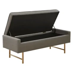Benches & Ottomans-Kirkland's Home Storage Bench With Brown Metal Legs Gray