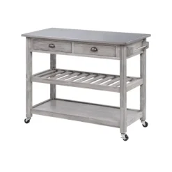 Kitchen Islands & Bar Carts-Kirkland's Home Storm Sonoma Stainless Steel Top Kitchen Cart Gray