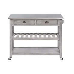 Kitchen Islands & Bar Carts-Kirkland's Home Storm Sonoma Stainless Steel Top Kitchen Cart Gray