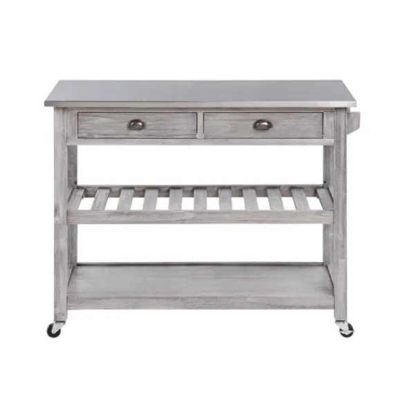 Kitchen Islands & Bar Carts-Kirkland's Home Storm Sonoma Stainless Steel Top Kitchen Cart Gray