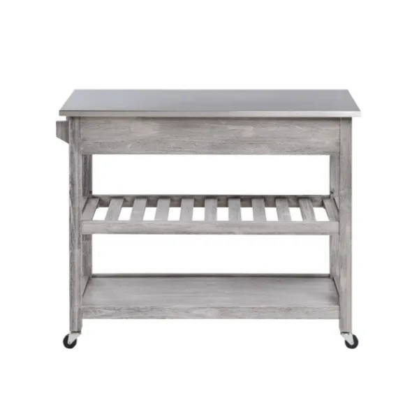 Kitchen Islands & Bar Carts-Kirkland's Home Storm Sonoma Stainless Steel Top Kitchen Cart Gray