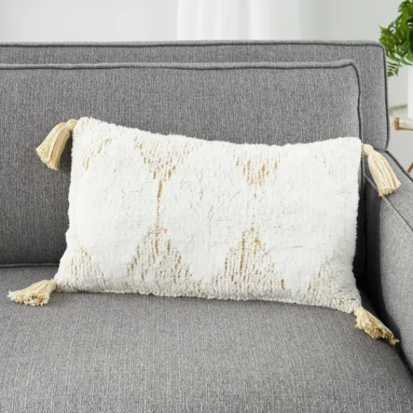 Pillows-Kirkland's Home Stripe Diamond Tassels Cotton Lumbar Pillow Yellow