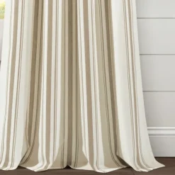 Curtains & Drapes-Kirkland's Home Stripe Farmhouse Curtain Panel Set, 95 In. Tan