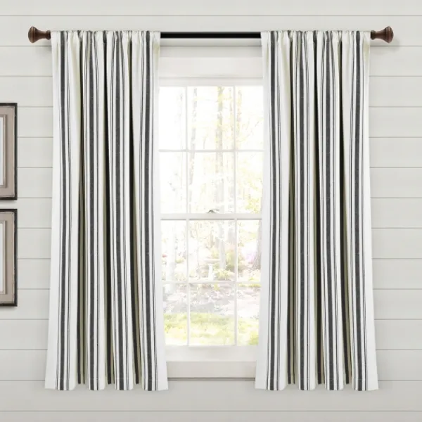 Curtains & Drapes-Kirkland's Home Stripe Farmhouse Curtain Panel Set, 63 In. Black