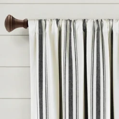 Curtains & Drapes-Kirkland's Home Stripe Farmhouse Curtain Panel Set, 63 In. Black