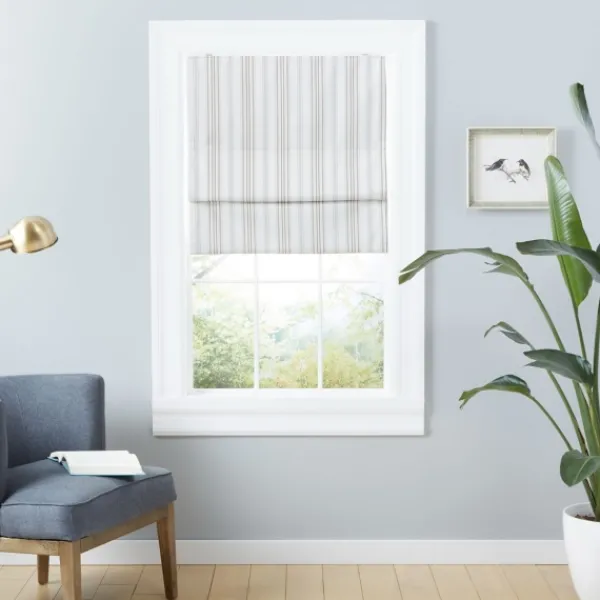 Curtains & Drapes-Kirkland's Home Stripe Ricci Blackout Curtain Shade, 31 In. Tan