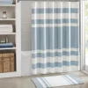 Shower Curtains-Kirkland's Home Stripe Waffle Weave Shower Curtain Blue