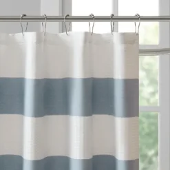 Shower Curtains-Kirkland's Home Stripe Waffle Weave Shower Curtain Blue