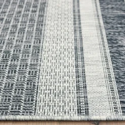 Outdoor Rugs-Kirkland's Home Stripe Weave Sun Shower Outdoor Area Rug, 5X8 Black/Ivory