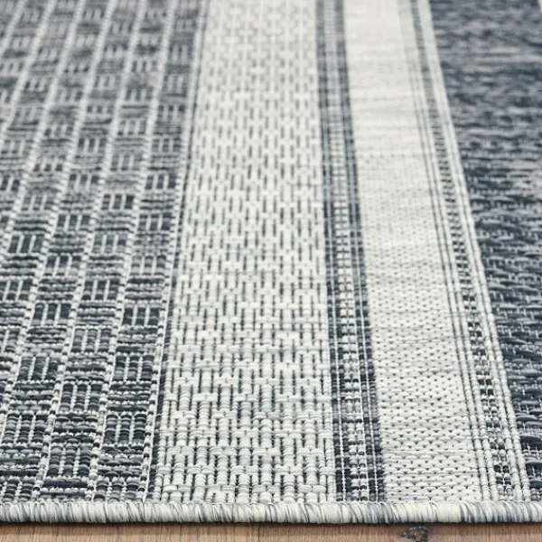 Outdoor Rugs-Kirkland's Home Stripe Weave Sun Shower Outdoor Area Rug, 5X8 Black/Ivory