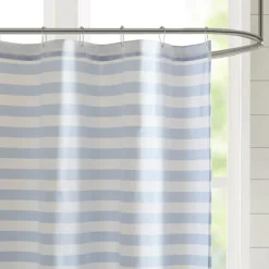 Shower Curtains-Kirkland's Home Stripe Woven Yarn Dyed Shower Curtain Blue