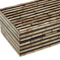 Baskets & Boxes-Kirkland's Home Striped Mother Of Pearl Shell Wood Boxes, Set Of 2 Tan/Gray