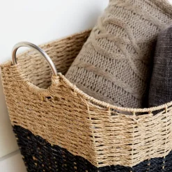 Baskets & Boxes-Kirkland's Home Striped Natural Seagrass Basket Tan/Black