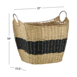 Baskets & Boxes-Kirkland's Home Striped Natural Seagrass Basket Tan/Black