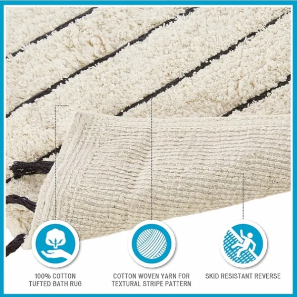Bathroom Rugs-Kirkland's Home Striped Tassel Bath Mat Ivory