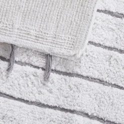 Bathroom Rugs-Kirkland's Home Striped Tassel Bath Mat White