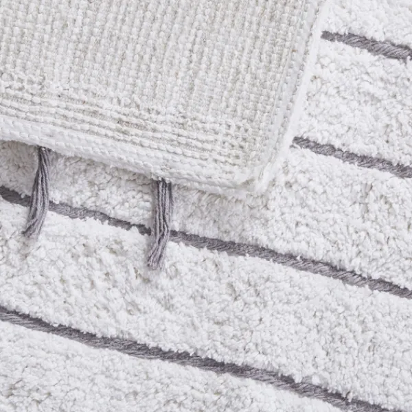 Bathroom Rugs-Kirkland's Home Striped Tassel Bath Mat White