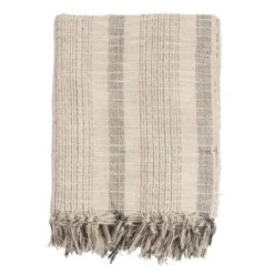 Blankets & Throws-Kirkland's Home Stripes And Fringe Cream Throw Blanket Ivory