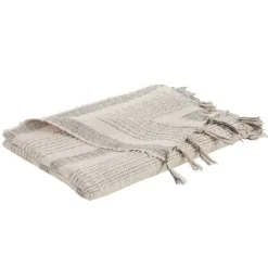 Blankets & Throws-Kirkland's Home Stripes And Fringe Cream Throw Blanket Ivory