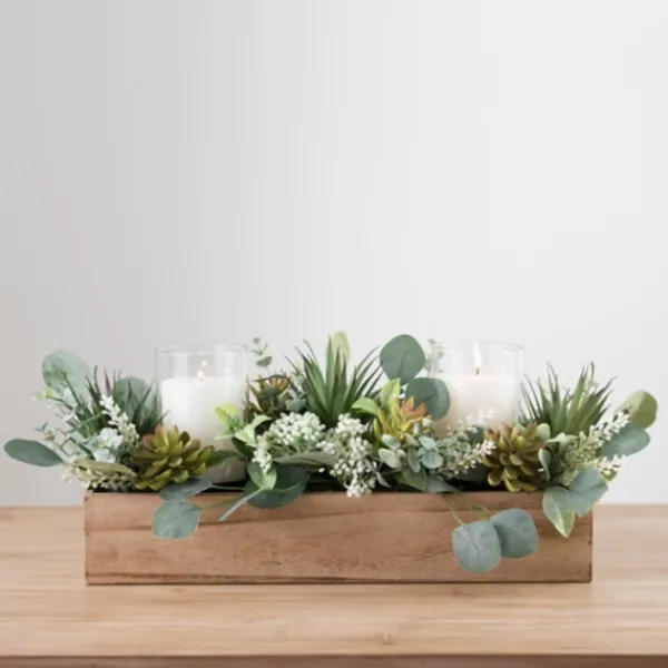 Arrangements & Greenery-Kirkland's Home Succulent And Eucalyptus Centerpiece In Crate Green/Brown