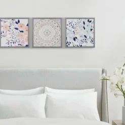 Framed Art-Kirkland's Home Summer Bliss Framed Art Prints, Set Of 3 Pink/Blue/Silver
