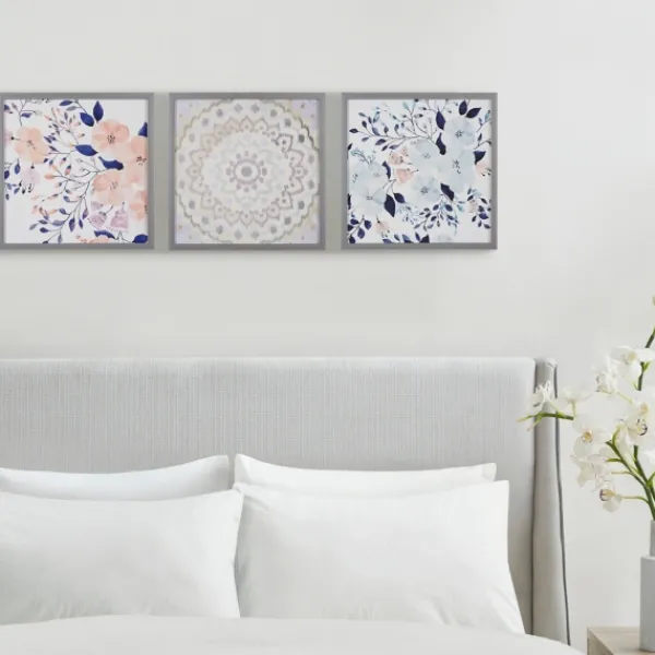 Framed Art-Kirkland's Home Summer Bliss Framed Art Prints, Set Of 3 Pink/Blue/Silver