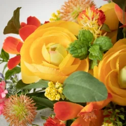 Wreaths-Kirkland's Home Summer Blooming Ranunculus Thistle Wreath Green/Yellow/Orange