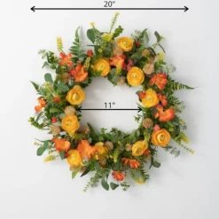Wreaths-Kirkland's Home Summer Blooming Ranunculus Thistle Wreath Green/Yellow/Orange