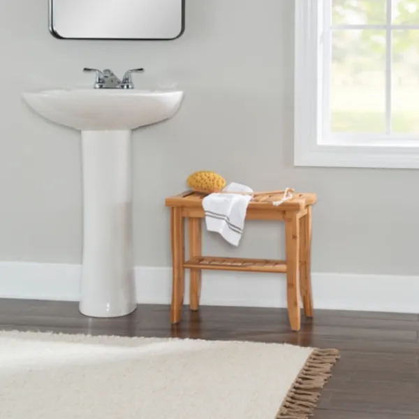 Bathroom Furniture-Kirkland's Home Sumter Bamboo Bathroom Stool