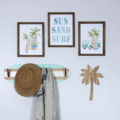 Wall Quotes & Signs-Kirkland's Home Sun Sand Surf 3-Pc. Coastal Wall Plaques White/Brown/Blue