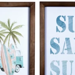 Wall Quotes & Signs-Kirkland's Home Sun Sand Surf 3-Pc. Coastal Wall Plaques White/Brown/Blue