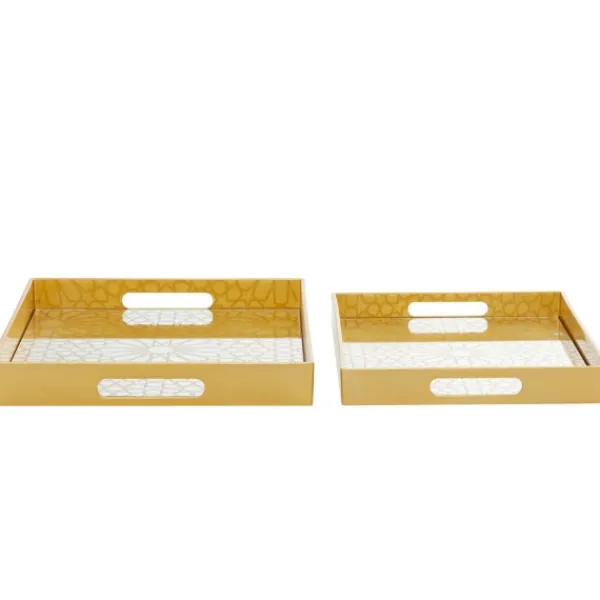 Decorative Trays-Kirkland's Home Sun Star 2-Pc. Mirrored Tray Set Gold