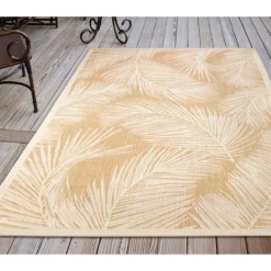 Outdoor Rugs-Kirkland's Home Sunlight Palm Leaves Outdoor Area Rug, 6X9 Yellow/White