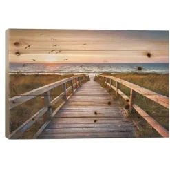 Wall Plaques-Kirkland's Home Sunset At Dune Beach Wood Art Print Green/Tan