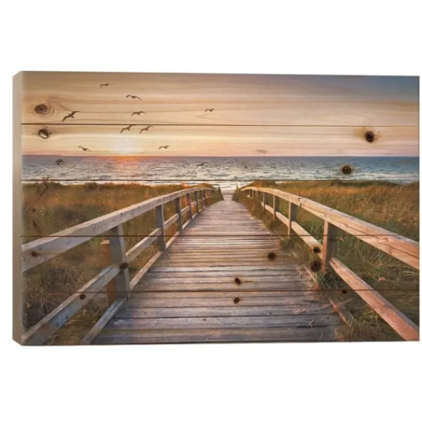 Wall Plaques-Kirkland's Home Sunset At Dune Beach Wood Art Print Green/Tan