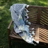 Blankets & Throws-Kirkland's Home Sunshine Diamond Pattern Outdoor Throw Blanket White/Blue/Yellow