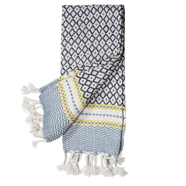 Blankets & Throws-Kirkland's Home Sunshine Diamond Pattern Outdoor Throw Blanket White/Blue/Yellow