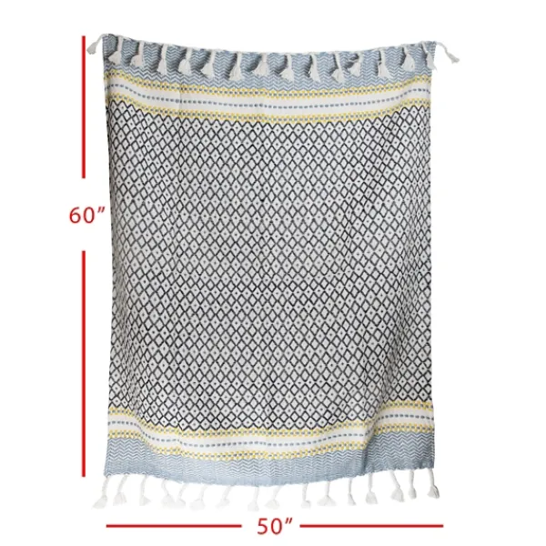 Blankets & Throws-Kirkland's Home Sunshine Diamond Pattern Outdoor Throw Blanket White/Blue/Yellow